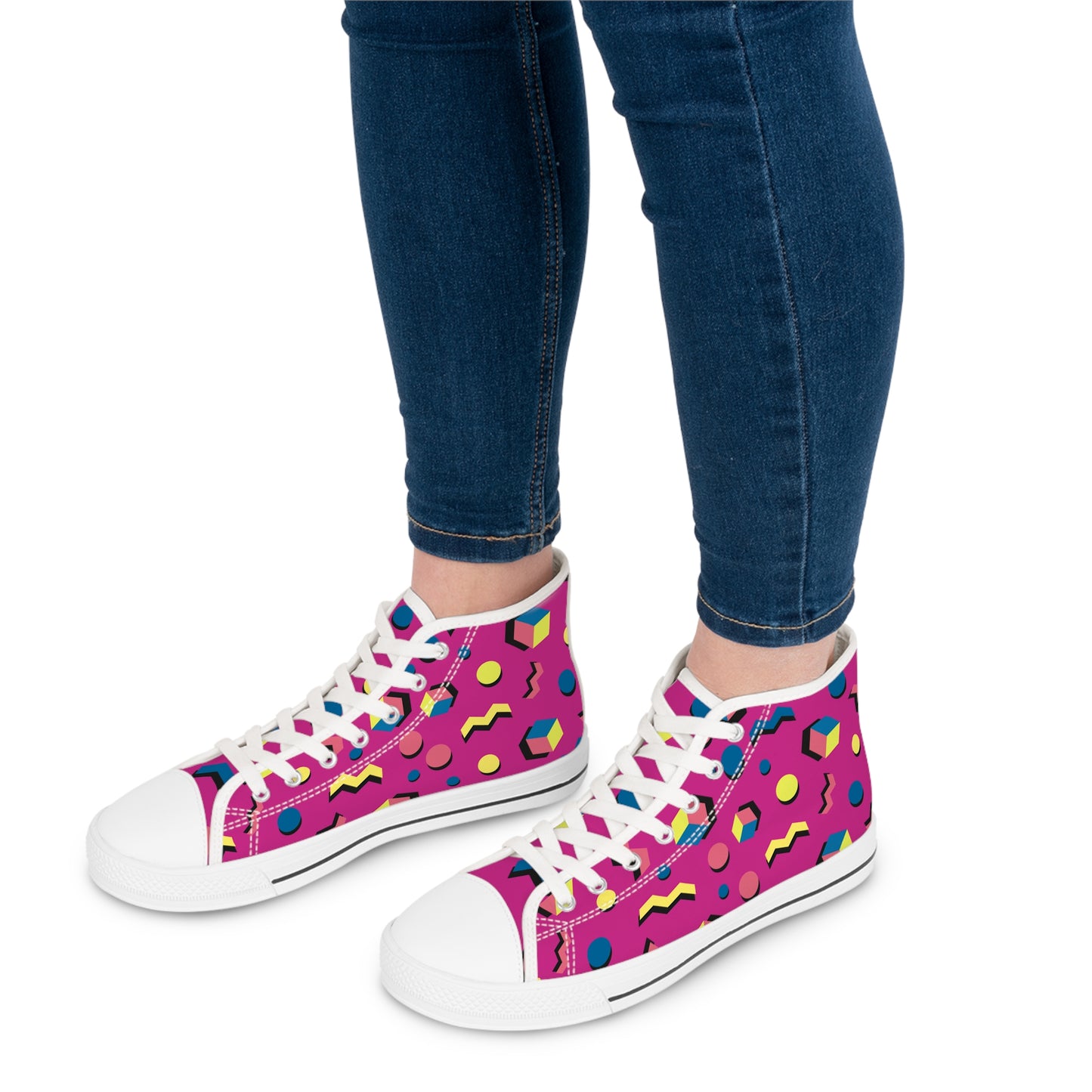 Colorful Women's High Top Sneakers - Trendy Geometric Design