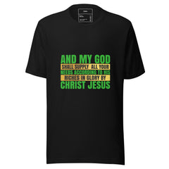 AND MY GOD SHALL SUPPLY ALL YOUR NEEDS ACCORDING TO HIS RICHES IN GLORY BY CHRIST JESUS